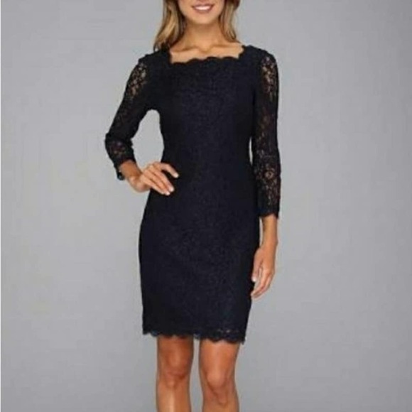 Cache Navy Blue Fitted Lace Mini Dress 0 - Picture 1 of 10